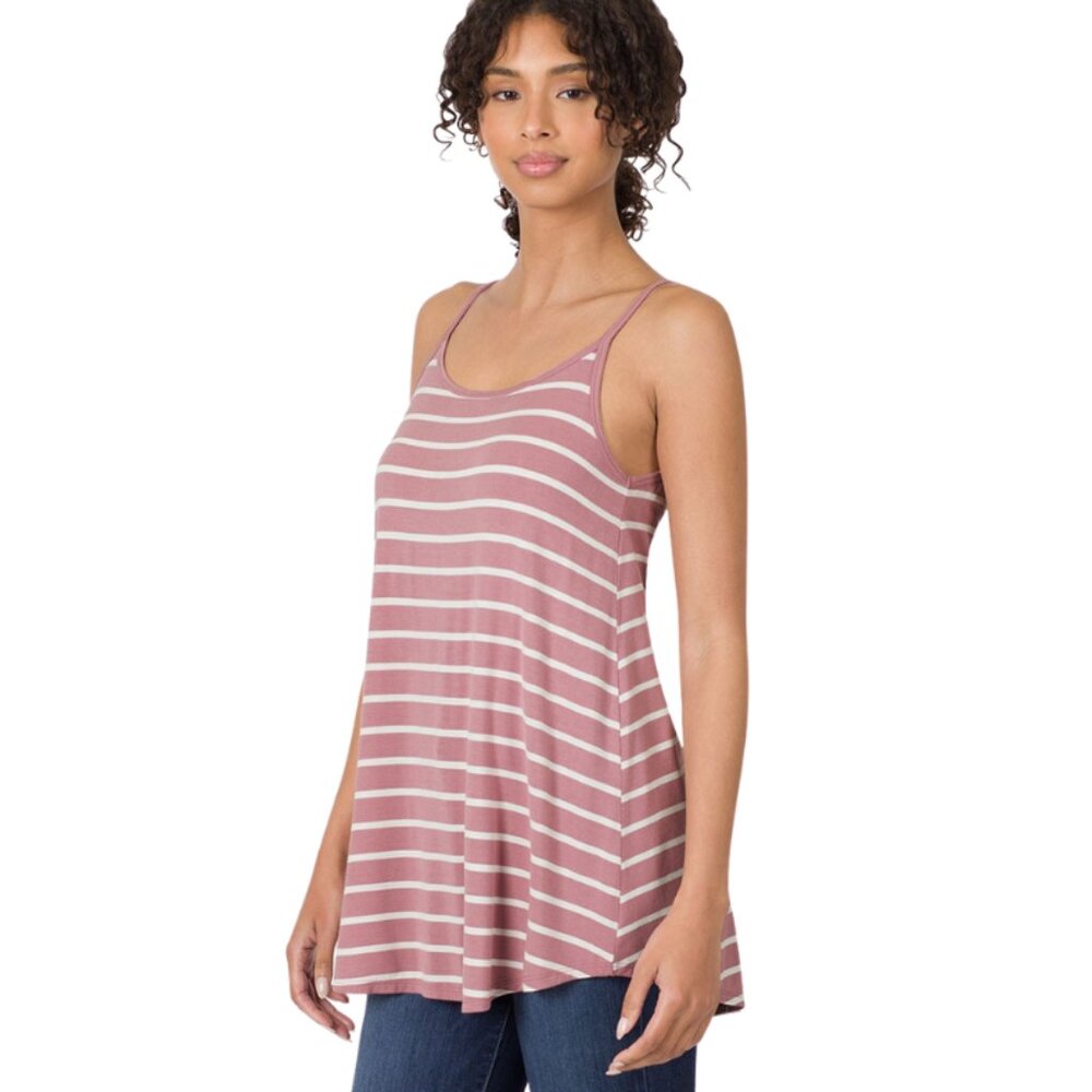 Zenana Striped Spaghetti Cami in Rose XL 1X